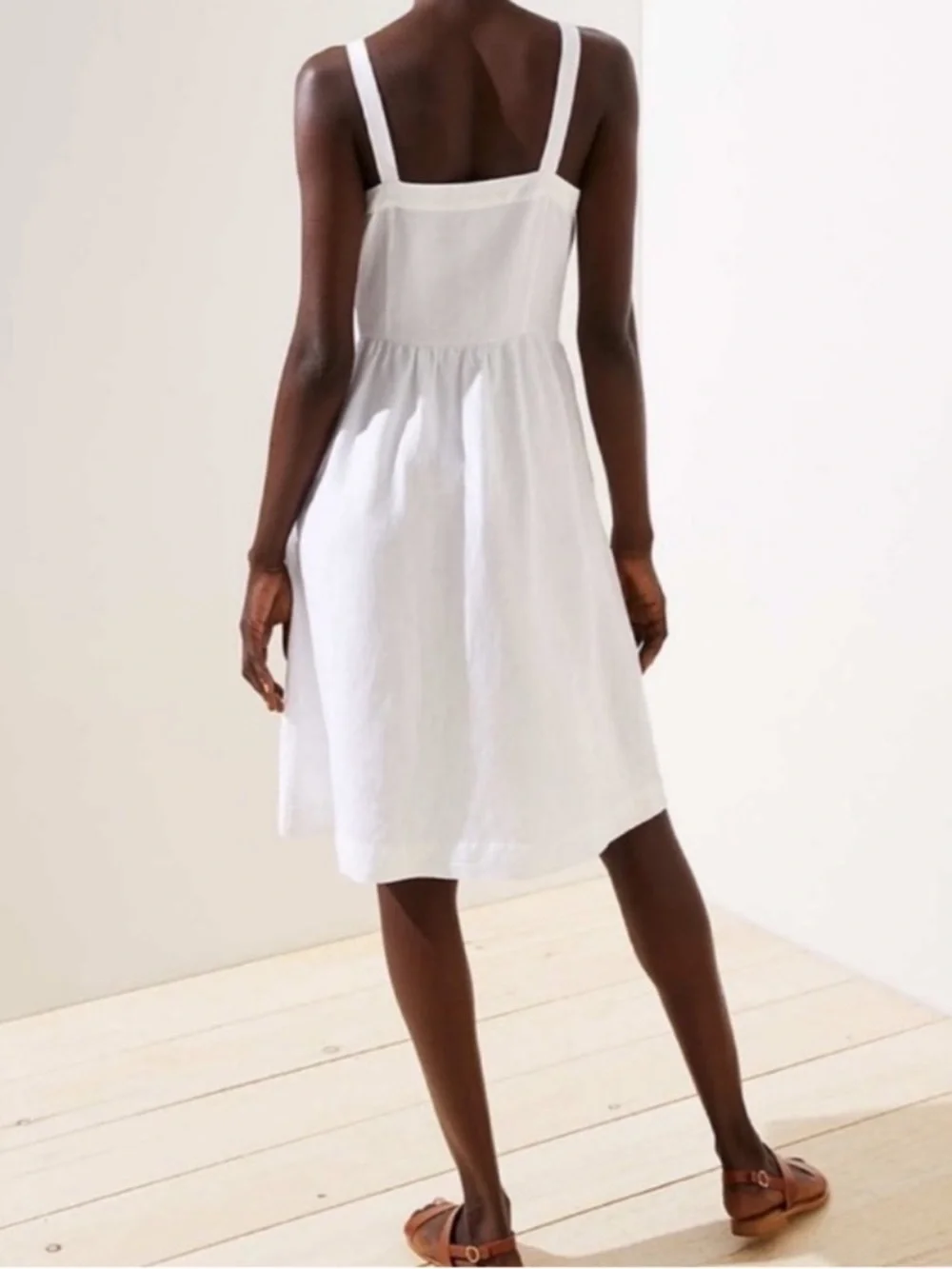 LOFT White Linen Blend Button Front Sundress 6 Coastal Cottagecore Dress - Picture 14 of 17